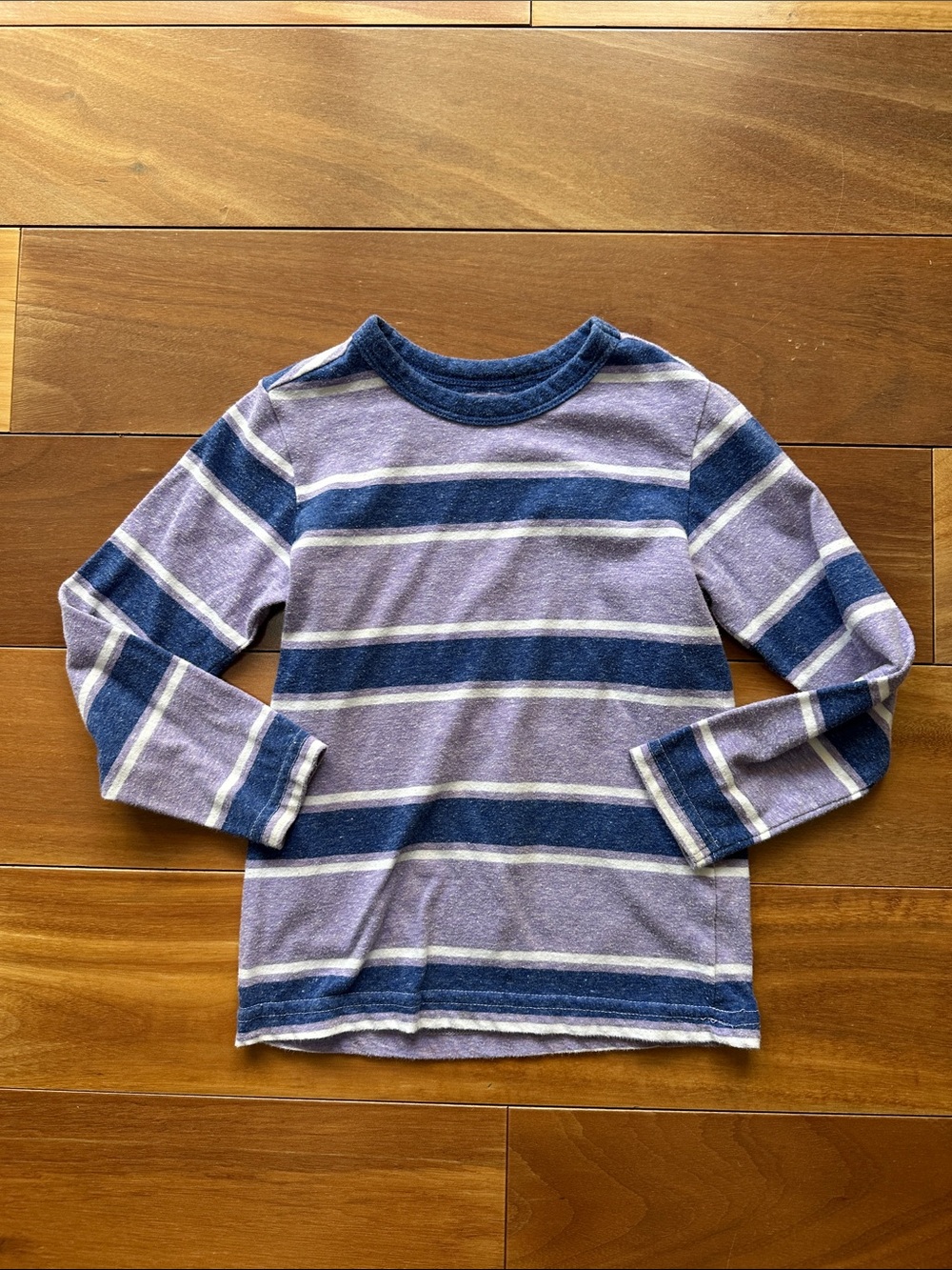 Primary Striped Long-Sleeve Tee in Lavender & Navy 4 Unisex